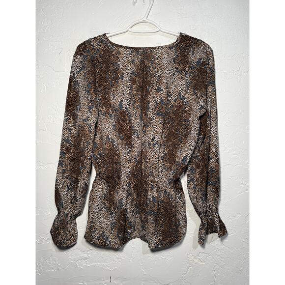 Counterparts brown abstract cinched babydoll long sleeve blouse womens medium - Picture 7 of 8